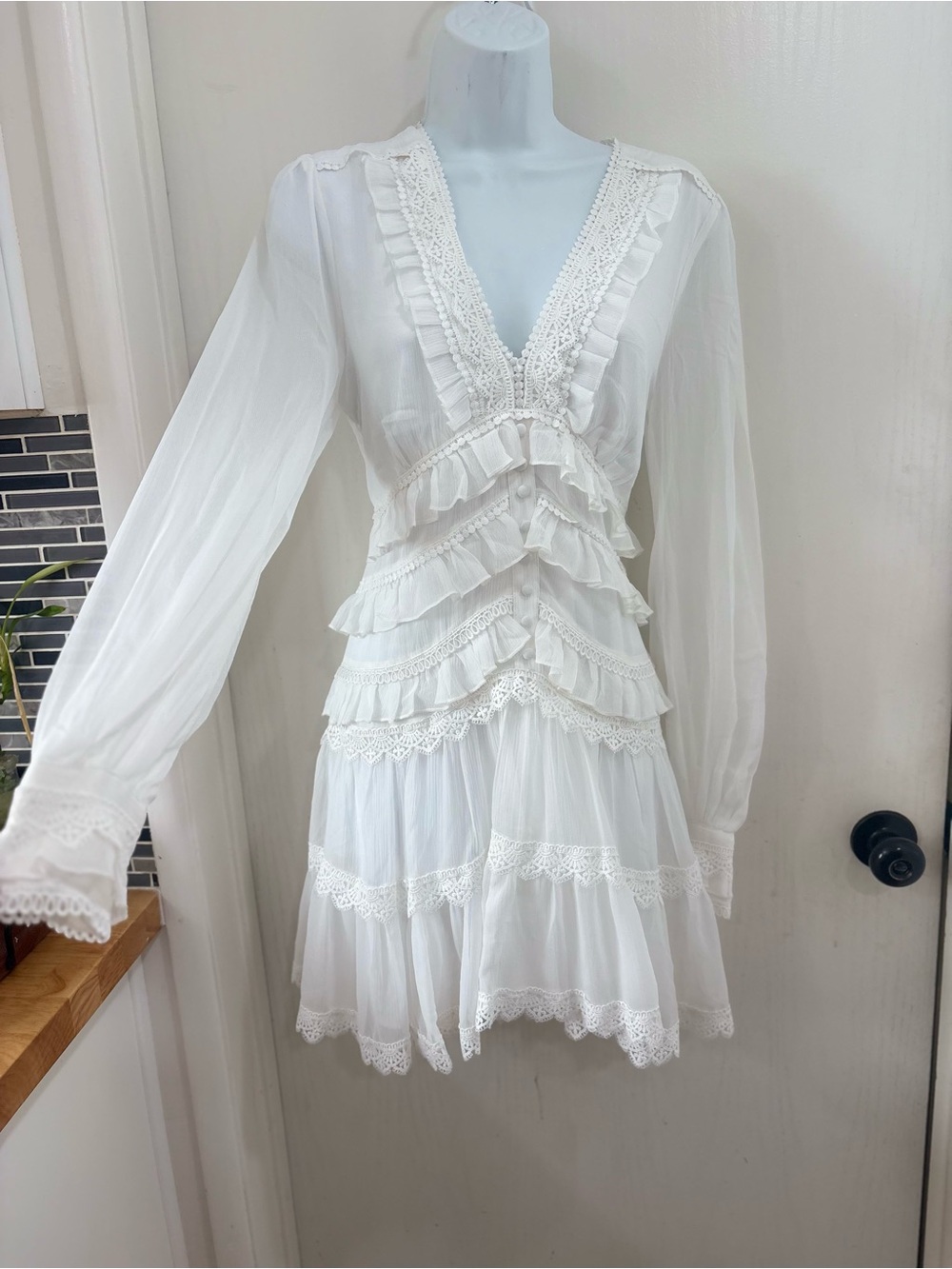 All Saints Lace western Bohemian Wedding mini Dress - Picture 3 of 9